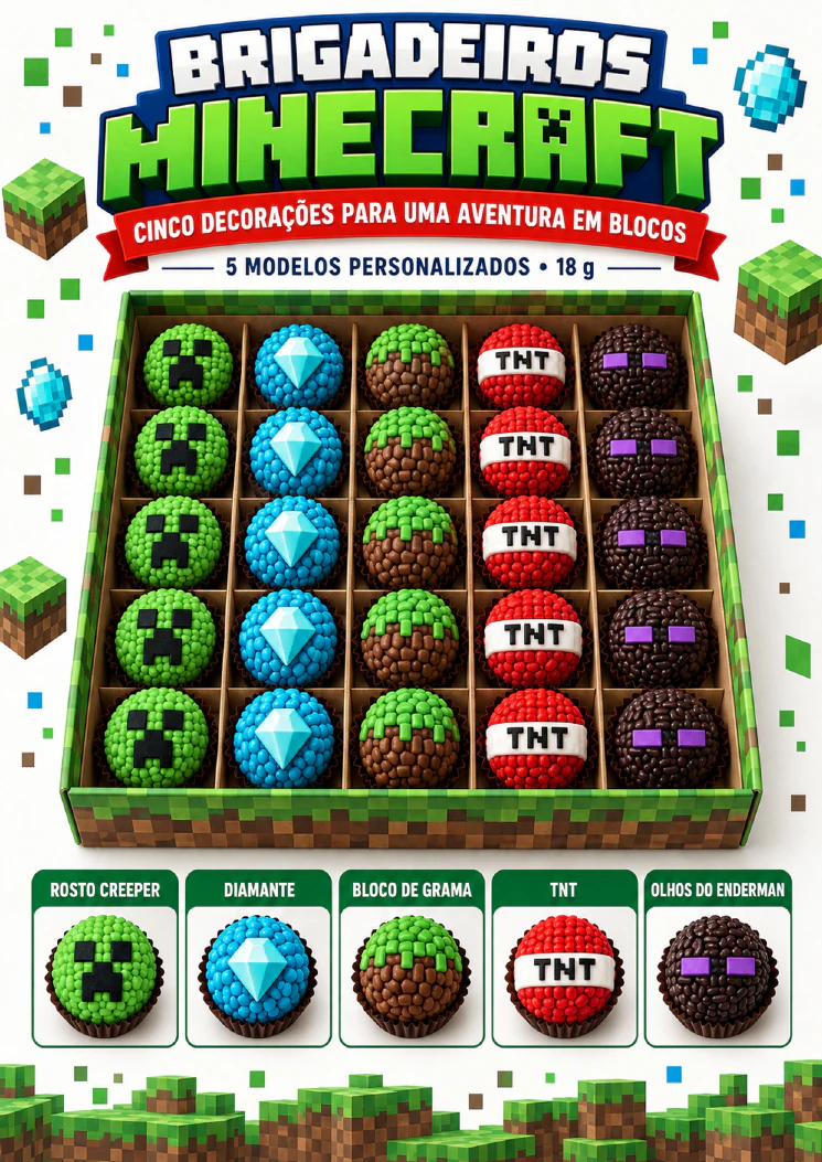 Coleção de brigadeiros do tema Minecraft