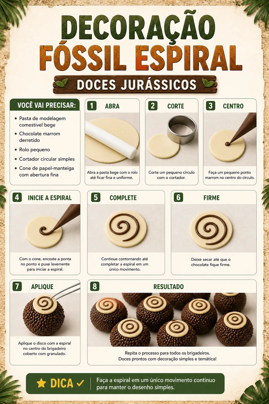Passo a passo da decoração fóssil espiral