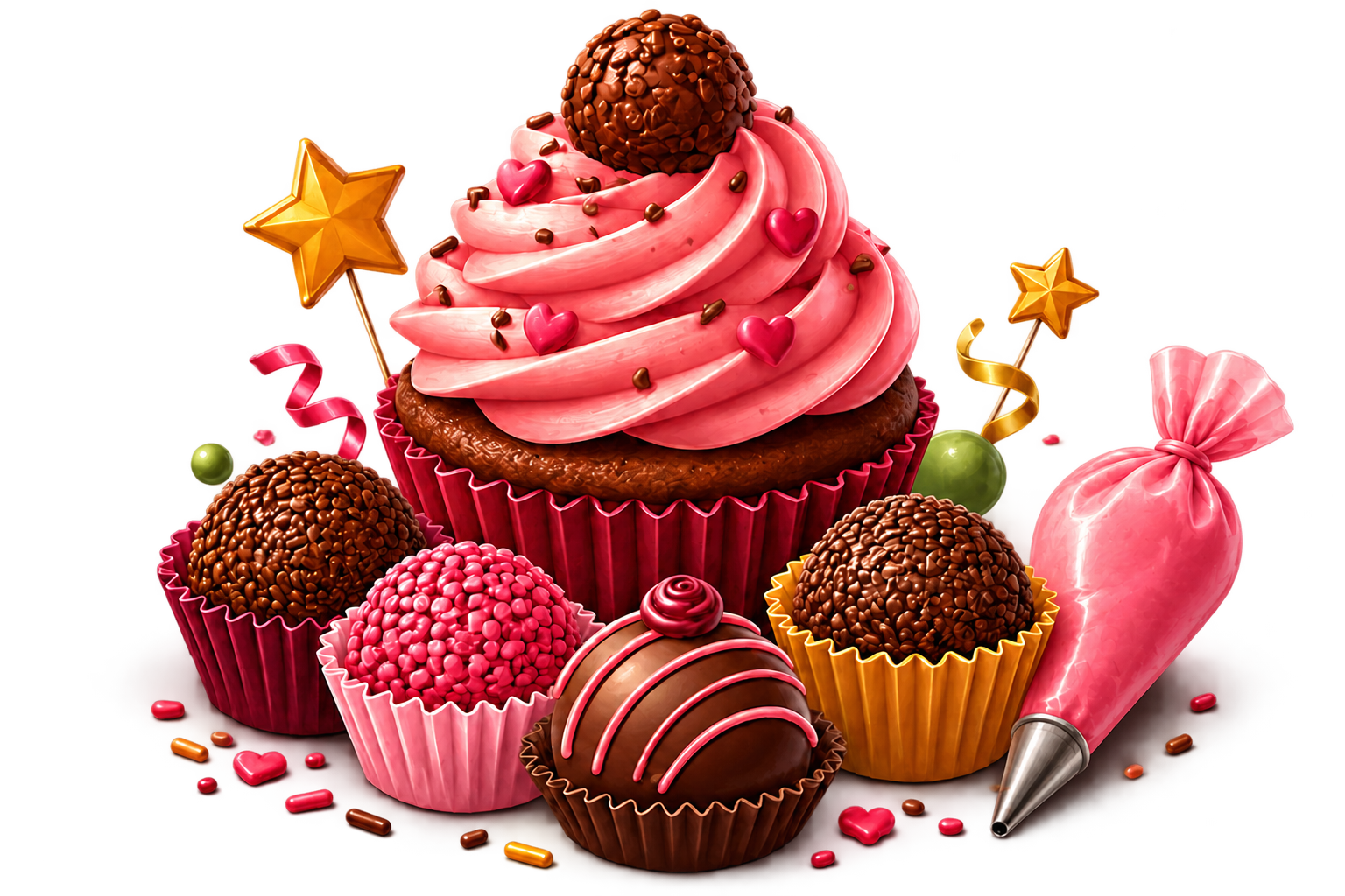 Cupcake, brigadeiros e doces decorados