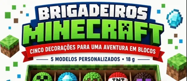 Cardápio de doces do tema Minecraft mostrando o que preparar